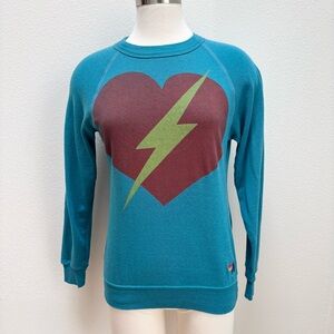 Aviator Nation Lightning Heart Sweatshirt Bolt Graphic Pullover Blue Size Xs